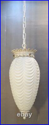 VTG Mid Century Modern Pineapple White Glass Hanging Swag Lamp 1960's Rewired
