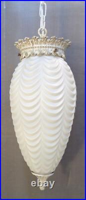 VTG Mid Century Modern Pineapple White Glass Hanging Swag Lamp 1960's Rewired