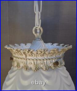 VTG Mid Century Modern Pineapple White Glass Hanging Swag Lamp 1960's Rewired