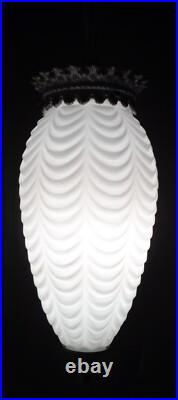 VTG Mid Century Modern Pineapple White Glass Hanging Swag Lamp 1960's Rewired