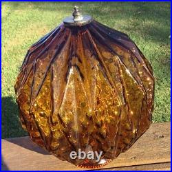VTG Mid Century Retro Amber / Rootbeer Glass Hanging Swag Lamp 10 Globe WORKING
