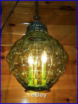 VTG Mid Century Retro Hanging Swag Light/Lamp Green Bubble Glass Design
