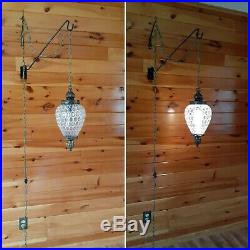 VTG Mid Century Retro Hanging Swag Light/Lamp White Honeycomb Design