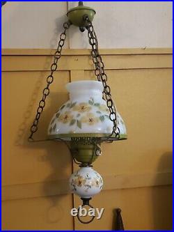VTG Milk Glass Hanging Ceiling Swag Lamp Light Chandelier 21 Hand Painted
