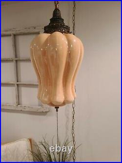 VTG Opalescent Glass Swag Hanging Light Regency Glam MCM Lamp Plug Rewired