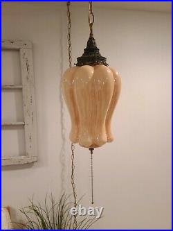 VTG Opalescent Glass Swag Hanging Light Regency Glam MCM Lamp Plug Rewired