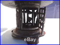 VTG Pair Asian Cast Iron Candle Holder Lamp / Lantern Hanging, Tabletop, Pathway