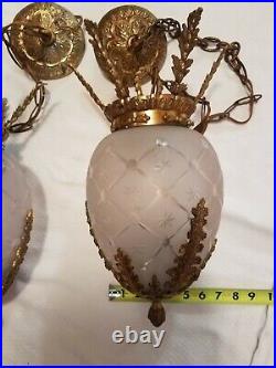 VTG Pair Mid-Century Glass & Metal Swag French Provincial Made In Spain ORNATE