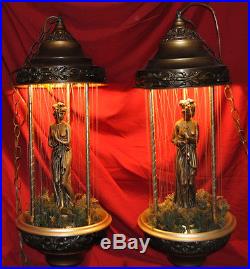 VTG Pair Nude Roman Goddess Lady Rain Oil LAMP Hanging Swag Light Fixtures 35