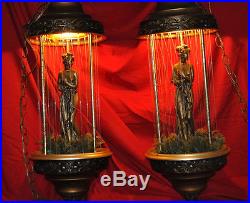 VTG Pair Nude Roman Goddess Lady Rain Oil LAMP Hanging Swag Light Fixtures 35
