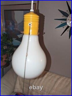 VTG Pop Art 70's Retro Mid Century Hanging Giant Light Bulb Lamp Swag Glass 14