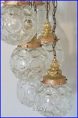 VTG RARE Hollywood Regency 5 Tier Orb Glass Swag Lamp Set Of 2 Works Clean