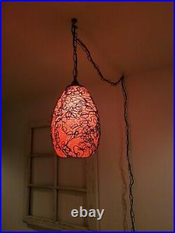 VTG Red Hanging Lamp Spaghetti Spun Lucite Black Accent Mid Century 2 AVAILABLE
