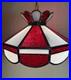VTG? Red White Slag Glass Hanging Bar Pool Tiffany Style MCM Swag Lamp 3 Light