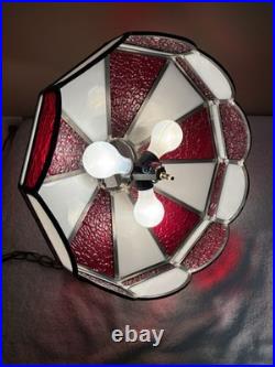VTG? Red White Slag Glass Hanging Bar Pool Tiffany Style MCM Swag Lamp 3 Light