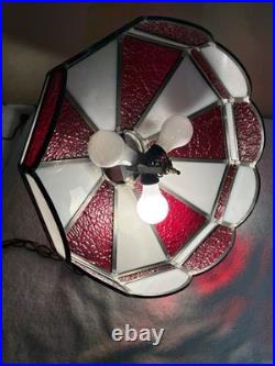 VTG? Red White Slag Glass Hanging Bar Pool Tiffany Style MCM Swag Lamp 3 Light