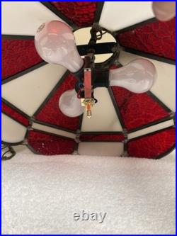 VTG? Red White Slag Glass Hanging Bar Pool Tiffany Style MCM Swag Lamp 3 Light