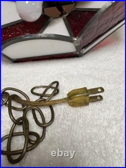 VTG? Red White Slag Glass Hanging Bar Pool Tiffany Style MCM Swag Lamp 3 Light