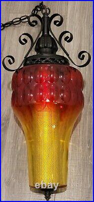 VTG Red & Yellow Glass Gothic Swag Hanging Lamp Works Clean
