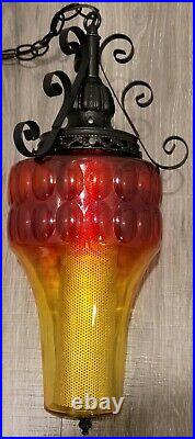 VTG Red & Yellow Glass Gothic Swag Hanging Lamp Works Clean