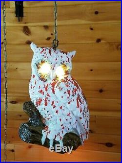 VTG Retro Physcodelic Halloween Ceramic Owl Hanging Swag Light/Lamp