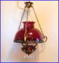 VTG Ruby Red Glass Pendant Swag Hanging Lamp Lavery & Co. C568989 Hard Wired