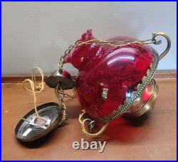 VTG Ruby Red Glass Pendant Swag Hanging Lamp Lavery & Co. C568989 Hard Wired