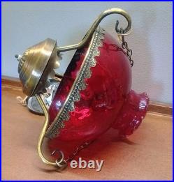VTG Ruby Red Glass Pendant Swag Hanging Lamp Lavery & Co. C568989 Hard Wired
