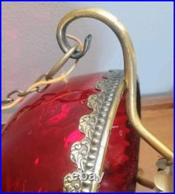 VTG Ruby Red Glass Pendant Swag Hanging Lamp Lavery & Co. C568989 Hard Wired
