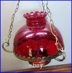 VTG Ruby Red Glass Pendant Swag Hanging Lamp Lavery & Co. C568989 Hard Wired