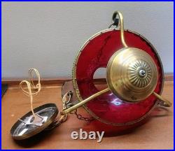 VTG Ruby Red Glass Pendant Swag Hanging Lamp Lavery & Co. C568989 Hard Wired