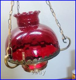 VTG Ruby Red Glass Pendant Swag Hanging Lamp Lavery & Co. C568989 Hard Wired