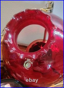 VTG Ruby Red Glass Pendant Swag Hanging Lamp Lavery & Co. C568989 Hard Wired