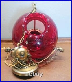 VTG Ruby Red Glass Pendant Swag Hanging Lamp Lavery & Co. C568989 Hard Wired