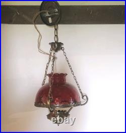 VTG Ruby Red Glass Pendant Swag Hanging Lamp Lavery & Co. C568989 Hard Wired