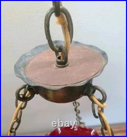 VTG Ruby Red Glass Pendant Swag Hanging Lamp Lavery & Co. C568989 Hard Wired
