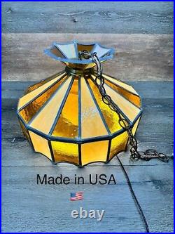 VTG Stained Glass Hanging Ceiling Light Fixture Swag Lamp Tiffany Style 16x10