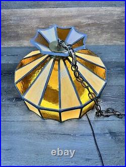 VTG Stained Glass Hanging Ceiling Light Fixture Swag Lamp Tiffany Style 16x10