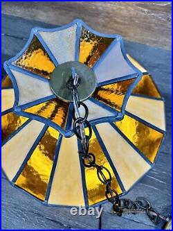 VTG Stained Glass Hanging Ceiling Light Fixture Swag Lamp Tiffany Style 16x10