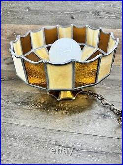 VTG Stained Glass Hanging Ceiling Light Fixture Swag Lamp Tiffany Style 16x10