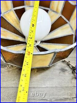 VTG Stained Glass Hanging Ceiling Light Fixture Swag Lamp Tiffany Style 16x10