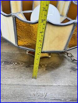VTG Stained Glass Hanging Ceiling Light Fixture Swag Lamp Tiffany Style 16x10