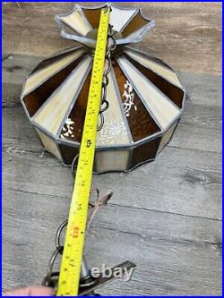 VTG Stained Glass Hanging Ceiling Light Fixture Swag Lamp Tiffany Style 16x10