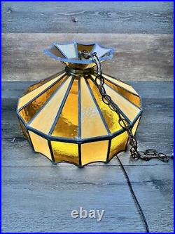 VTG Stained Glass Hanging Ceiling Light Fixture Swag Lamp Tiffany Style 16x10