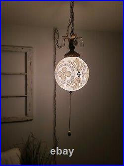 VTG Swag Hanging Light Hand Painted Gold Mid Century Regency Glam Lamp Plug In