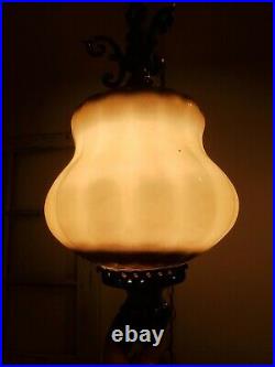 VTG Swag Hanging Light Raised Metal Flower Mid Century Regency Glam Lamp Plug In