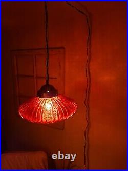VTG Swag Hanging Light Red UFO Style Mid Century Regency Glam Lamp Plug In