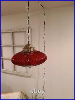 VTG Swag Hanging Light Red UFO Style Mid Century Regency Glam Lamp Plug In