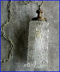 VTG Swag Lamp Light Chandelier Hanging Hollywood Regency Cut Glass Cast Metal