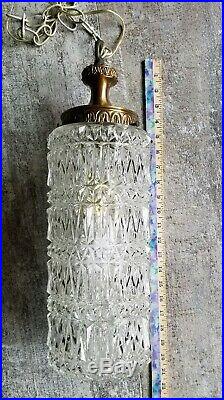 VTG Swag Lamp Light Chandelier Hanging Hollywood Regency Cut Glass Cast Metal